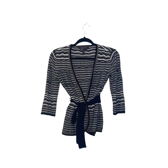 BCBGMaxAzria Black & White Striped Wrap Belted Cardigan Small Women’s - Picture 10 of 10